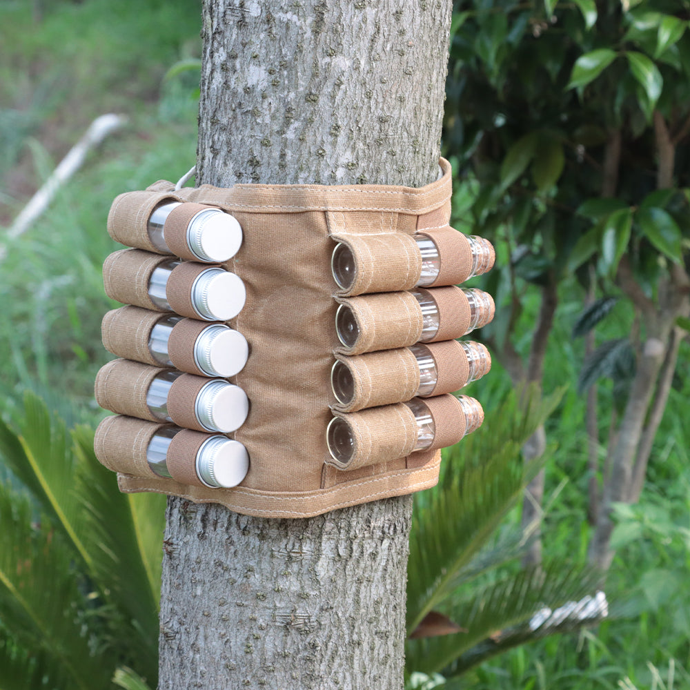 Portable Waxed Canvas Bag + 9 Glass Bottles