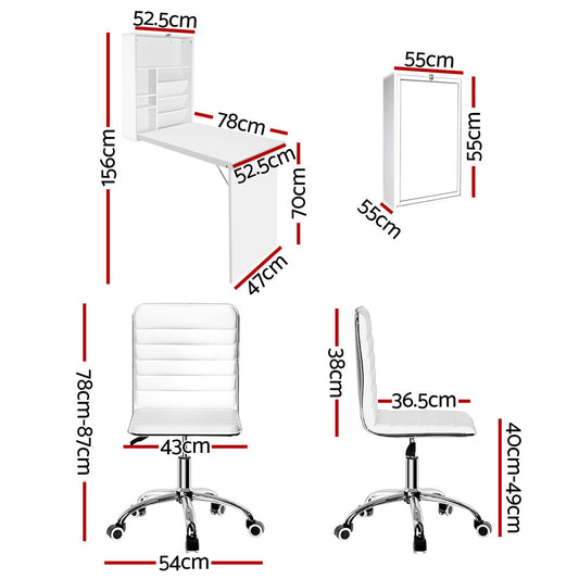 Wall Mount Foldable Table White + Chair