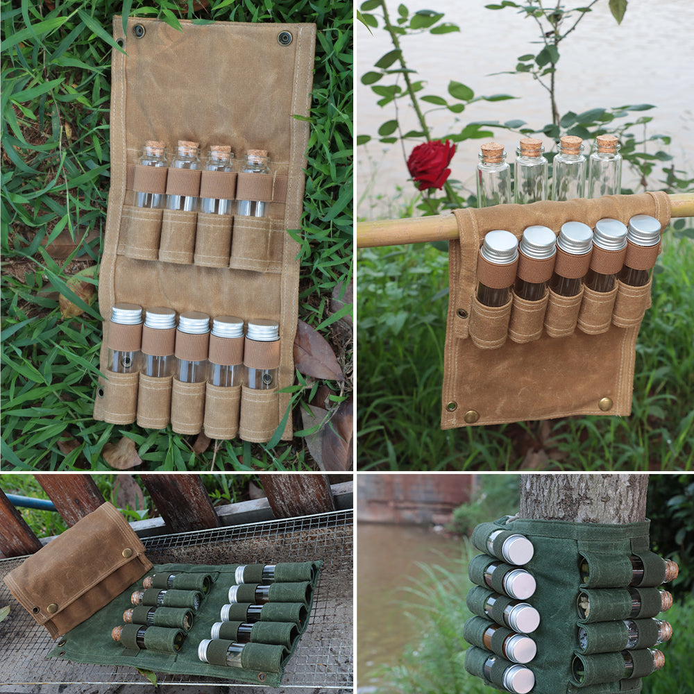 Portable Waxed Canvas Bag + 9 Glass Bottles