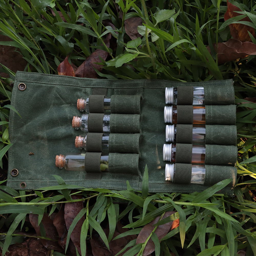 Portable Waxed Canvas Bag + 9 Glass Bottles