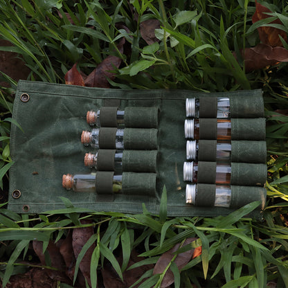 Portable Waxed Canvas Bag + 9 Glass Bottles