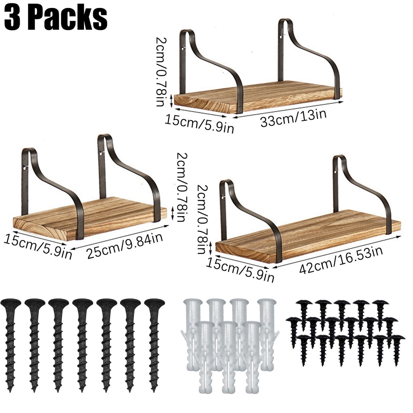3 Pcs Wood Floating Shelves
